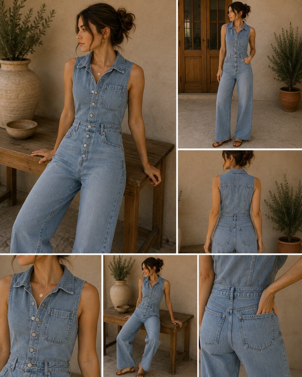 Levi's 90s style Denim Cotton Jumpsuit M Wide Leg Sleeveless Y2K Americana